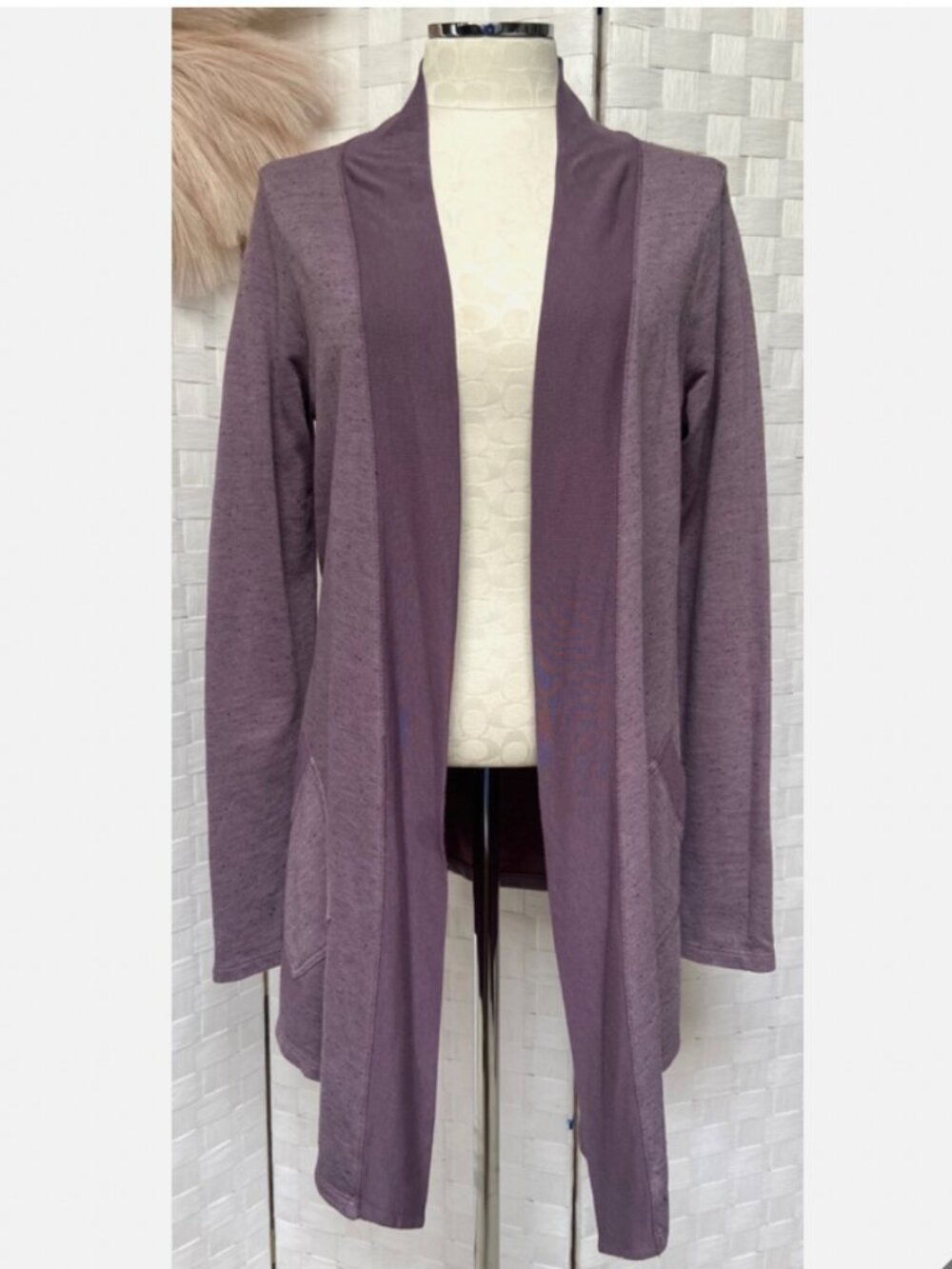 Splendid Comfy Purple Cotton Open Cardigan Jersey Robe Sweater Size L FX#